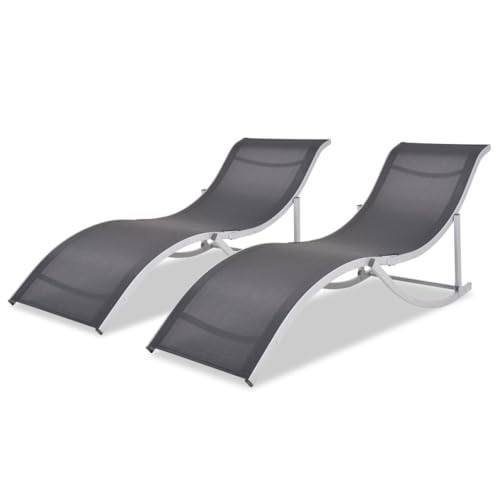 IBUQDDV Stuhl Outdoor Campingliege Terassenmöbel Strandliege Klappbare Sonnenliegen 2 STK. Aluminium und Textilene für Patio Strand Terrasse Pool von IBUQDDV
