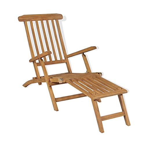IBUQDDV Stuhl Outdoor Campingliege Terassenmöbel Strandliege Liegestuhl mit Fußteil Teak für Patio Strand Terrasse Pool von IBUQDDV