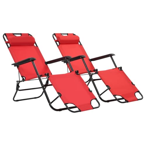 IBUQDDV Stuhl Outdoor Strandliege Campingliege Terassenmöbel Klappbare Sonnenliegen 2 STK. mit Fußablage Rot für Patio Strand Terrasse Pool von IBUQDDV