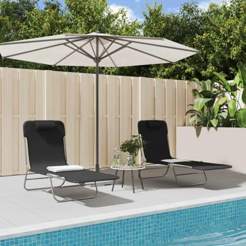 IBUQDDV Stuhl Outdoor Strandliege Campingliege Terassenmöbel Sonnenliegen Klappbar 2 STK. Schwarz Textilene und Stahl für Patio Strand Terrasse Pool von IBUQDDV