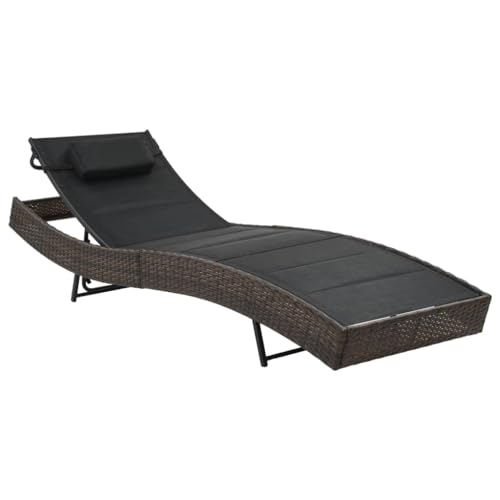IBUQDDV Stuhl Outdoor Terassenmöbel Strandliege Campingliege Sonnenliege Poly Rattan und Textilene Braun für Patio Strand Terrasse Pool von IBUQDDV