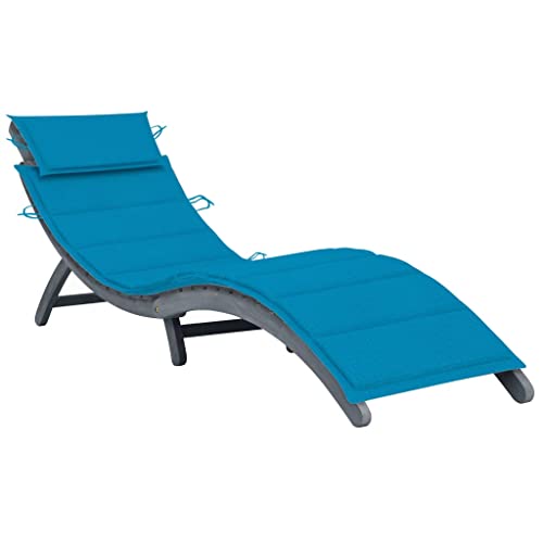 IBUQDDV Stuhl Outdoor Terassenmöbel Strandliege Campingliege Sonnenliege mit Auflage Grau Massivholz Akazie für Patio Strand Terrasse Pool von IBUQDDV