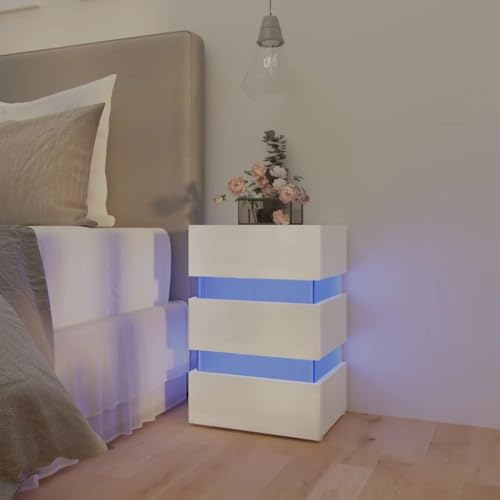 IBUQDDV Telefontisch Nightstand Ablagetisch Sofatisch LED-Nachttisch Hochglanz-Weiß 45x35x67 cm Holzwerkstoff für Schlafzimmer Wohnzimmer von IBUQDDV