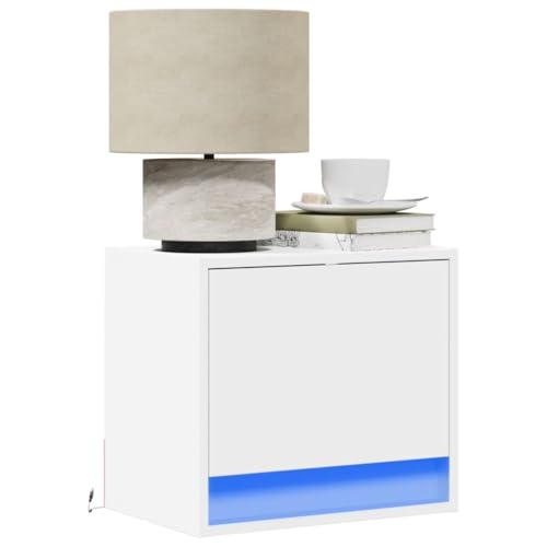 IBUQDDV Telefontisch Sofatisch Ablagetisch Nightstand Wand-Nachttische mit LED-Leuchten 2 STK. Weiß für Schlafzimmer Wohnzimmer von IBUQDDV
