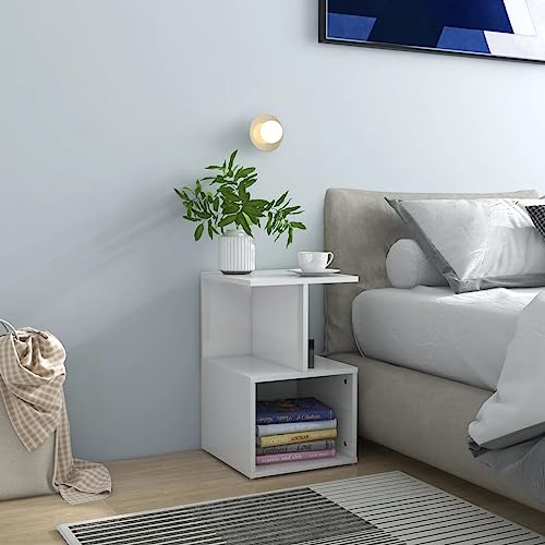 IBUQDDV Telefontisch Sofatisch Nightstand Ablagetisch Nachttisch Hochglanz-Weiß 35x35x55 cm Holzwerkstoff für Schlafzimmer Wohnzimmer von IBUQDDV