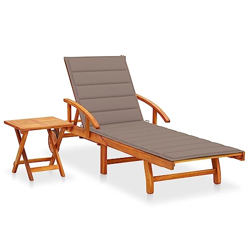 IBUQDDV Terassenmöbel Campingliege Strandliege Stuhl Outdoor Sonnenliege mit Tisch und Auflage Akazie Massivholz für Patio Strand Terrasse Pool von IBUQDDV