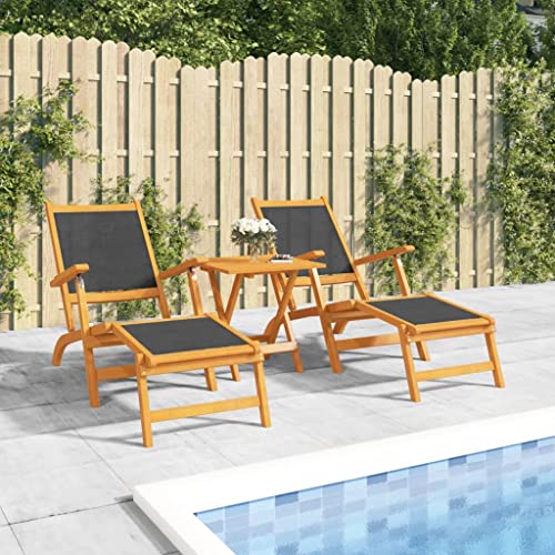 IBUQDDV Terassenmöbel Campingliege Stuhl Outdoor Strandliege Garten-Liegestühle 2 STK. Massivholz Akazie und Textilene für Patio Strand Terrasse Pool von IBUQDDV