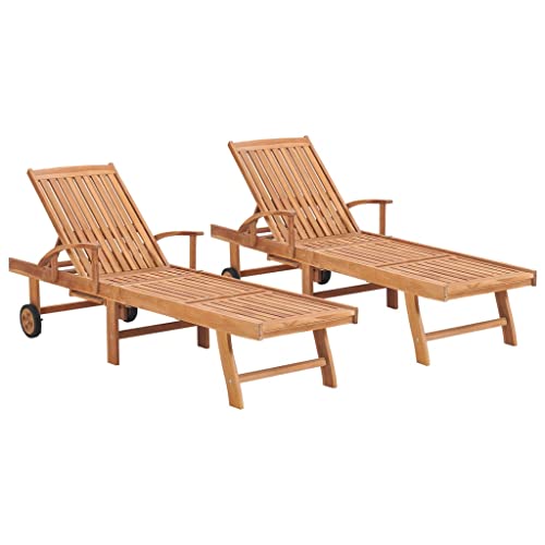 IBUQDDV Terassenmöbel Campingliege Stuhl Outdoor Strandliege Sonnenliegen 2 STK. Massivholz Teak für Patio Strand Terrasse Pool von IBUQDDV