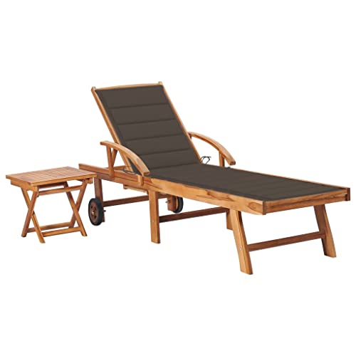 IBUQDDV Terassenmöbel Strandliege Campingliege Stuhl Outdoor Sonnenliege mit Tisch und Auflage Massivholz Teak für Patio Strand Terrasse Pool von IBUQDDV