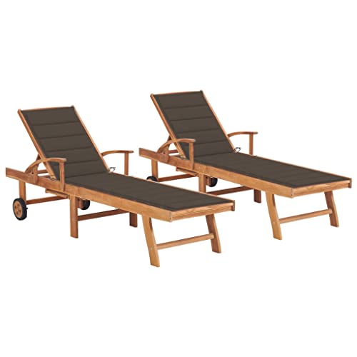 IBUQDDV Terassenmöbel Strandliege Campingliege Stuhl Outdoor Sonnenliegen 2 STK. mit Auflagen Taupe Massivholz Teak für Patio Strand Terrasse Pool von IBUQDDV