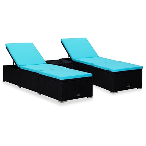 IBUQDDV Terassenmöbel Stuhl Outdoor Campingliege Strandliege 3-TLG. Garten-Sonnenliegen mit Teetisch Poly Rattan Schwarz für Patio Strand Terrasse Pool von IBUQDDV