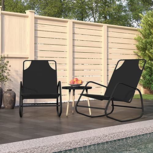 IBUQDDV Terassenmöbel Stuhl Outdoor Campingliege Strandliege Schaukelliegen 2 STK. Schwarz Stahl und Textilene für Patio Strand Terrasse Pool von IBUQDDV
