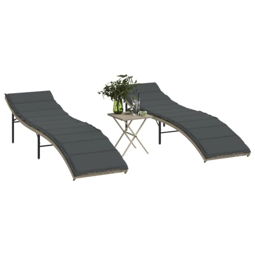 IBUQDDV Terassenmöbel Stuhl Outdoor Strandliege Campingliege Sonnenliegen 2 STK. mit Tisch Hellgrau Poly Rattan für Patio Strand Terrasse Pool von IBUQDDV