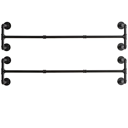 IBUYKE 127cm Kleiderstange Wandmontage 2er Set, Metall Industrial Garderobenstange Wandmontage mit 60kg Tragfähigkeit, Abnehmbare Platzsparend Wand Kleiderständer für Zuhause, Schwarz TYJ002H-2 von IBUYKE