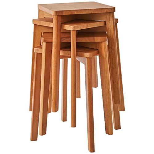 IBUYKE 4er Set Esszimmerhocker, Holzstapelstuhl mit Rutschfester Matte, Stapelhocker für Klassenzimmer, Ihrer Küche, Ihrem Speise- oder Home-Pub-Bereich Kirschholz RF-1502-4 von IBUYKE