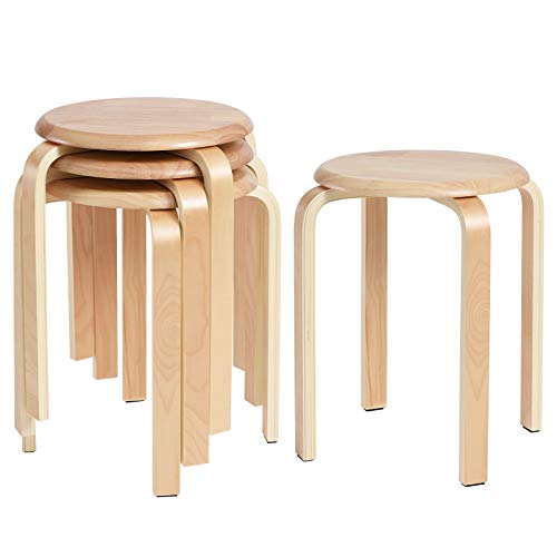IBUYKE 4er Set Esszimmerhocker, Holzstapelstuhl mit Rutschfester Matte, Stapelhocker für Klassenzimmer, Ihrer Küche, Ihrem Speise- oder Home-Pub-Bereich Natur RF-752-4 von IBUYKE