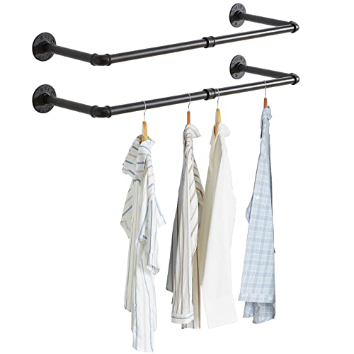 IBUYKE 94 cm Kleiderstange für die Wand 2er Set, Garderobenstangen im Industrie-Design Wandmontage Abnehmbare Kleiderständer platzsparend, bis 50 kg belastbar, Zwei Basen TYJ001H-2 von IBUYKE