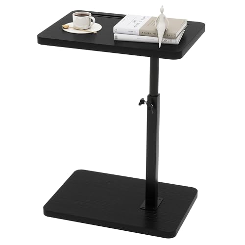 IBUYKE Beistelltisch C Form, 360° Rotierbarer und Höhenverstellbar Sofatisch, Couchtisch für schmale Räume, mit Steckplatz für Telefon und Tablet, für Wohnzimmer, Schlafzimmer, Schwarz TVT003B von IBUYKE