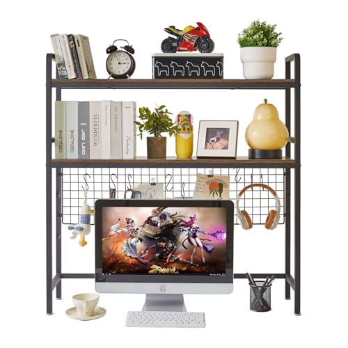 IBUYKE Computer Desktop Bookcase 2-Tier 37.5 Inch Multipurpose Wood Desk Hutch Bookshelf for Computer with Adjustable Shelf Display Rack Desk Organizer for Office Home Dormitory,Brown TMZ003H IBUYKE Computer Desktop Bookcase 2-Tier 37.5 Inch Multipurpose Wood Desk Hutch Bookshelf for Computer with Adjustable Shelf Display Rack Desk Organizer for Office Home Dormitory,Brown TMZ003H von IBUYKE