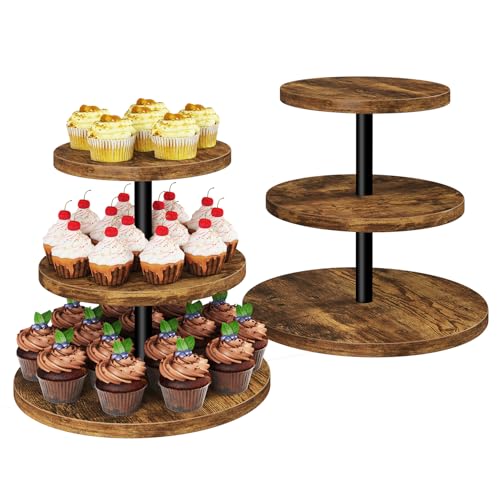 IBUYKE Cupcake-Ständer mit 3 Ebenen,Cupcake-Turm aus Holz,Satz von 2,Runder Dessertständer Tortenständer,Muffinständer, Dessertbaum für Weihnachten, Geburtstag, Hausparty, Hochzeit,Braun TLJ017H-2 IBUYKE Cupcake-Ständer mit 3 Ebenen,Cupcake-Turm aus Holz,Satz von 2,Runder Dessertständer Tortenständer,Muffinständer, Dessertbaum für Weihnachten, Geburtstag, Hausparty, Hochzeit,Braun TLJ017H-2 von IBUYKE