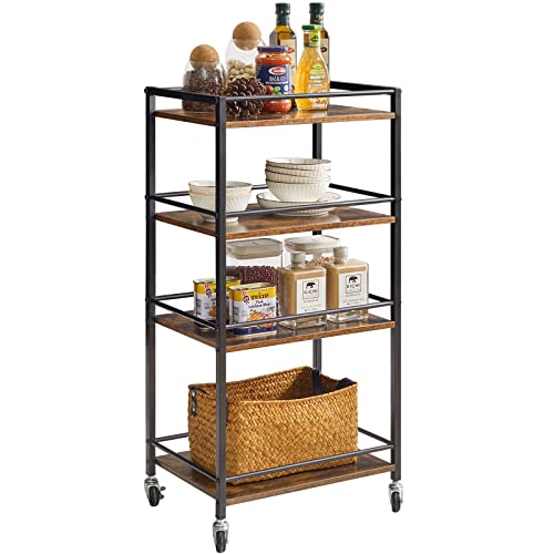 IBUYKE Industrial Bar Carts, Küche Speicher Servierwagen, Mobile Küche Regal,4 Tier Aufbewahrungswagen für Bad, Küche, Schlafzimmer, Wohnzimmer Rustic Brown und Schwarz TMJ419H von IBUYKE