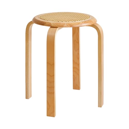 IBUYKE Oberfläche des Rattanstuhls Stapelhocker-Massivholz Hocker Hausbank Holzhocker Mode Kreative Hocker Moderne Esstisch Hocker Erwachsene Esszimmerhocker Natur, RF-753 von IBUYKE