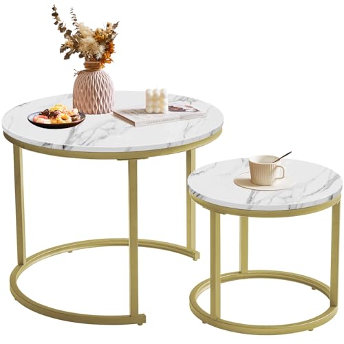 IBUYKE Runder Nisttisch, Abnehmbarer 2er Set Couchtische, Stapelsofa Beistelltisch, Beistelltisch, für Wohnzimmer, Schlafzimmer, Büro, Balkon, Wohnung, Weiß und Gold TMJ062G IBUYKE Runder Nisttisch, Abnehmbarer 2er Set Couchtische, Stapelsofa Beistelltisch, Beistelltisch, für Wohnzimmer, Schlafzimmer, Büro, Balkon, Wohnung, Weiß und Gold TMJ062G von IBUYKE