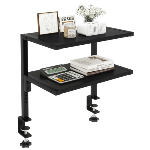 IBUYKE Schreibtischrega Klemmregal für Schreibtisch, 2-stufiges verstellbares Schreibtischorganizer 33 cm – Rustikales Braun, 30 kg Gesamtlast für Büro/Zuhause/Lernzimmer/Gaming-Setup TMZ007B von IBUYKE