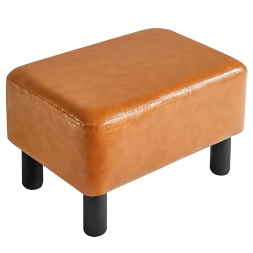 IBUYKE Hölzerner Sitzhocker Rechteckiger, Sitzhocker, Fußablage, Pouf Sitzpuff, Fusshocker mit Holzfüßen, Gepolsterte Sitzfläche aus PU, Wasserdicht und leicht zu reinigen, Orange RF-BD217 von IBUYKE