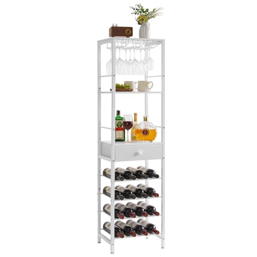 IBUYKE Weinregal, 4-Lagiges Freistehendes Weinregal Mit Glashalter Und Schublade, 16 Flaschenregal Countertop Weinregal Mit Tischplatte Ablage,Für Küche, Bar, Esszimmer, Weiß TMJ905W IBUYKE Weinregal, 4-Lagiges Freistehendes Weinregal Mit Glashalter Und Schublade, 16 Flaschenregal Countertop Weinregal Mit Tischplatte Ablage,Für Küche, Bar, Esszimmer, Weiß TMJ905W von IBUYKE