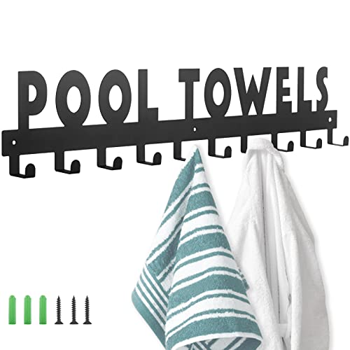 IBosins Großer Pool Handtuchhalter mit 10 Haken, Handtuchhalter Wandmontage für Outdoor, Handtuchhalter zum Aufhängen von Bademänteln, Handtüchern, Kleidung - Perfekter Poolbereich Außenschild und von IBosins