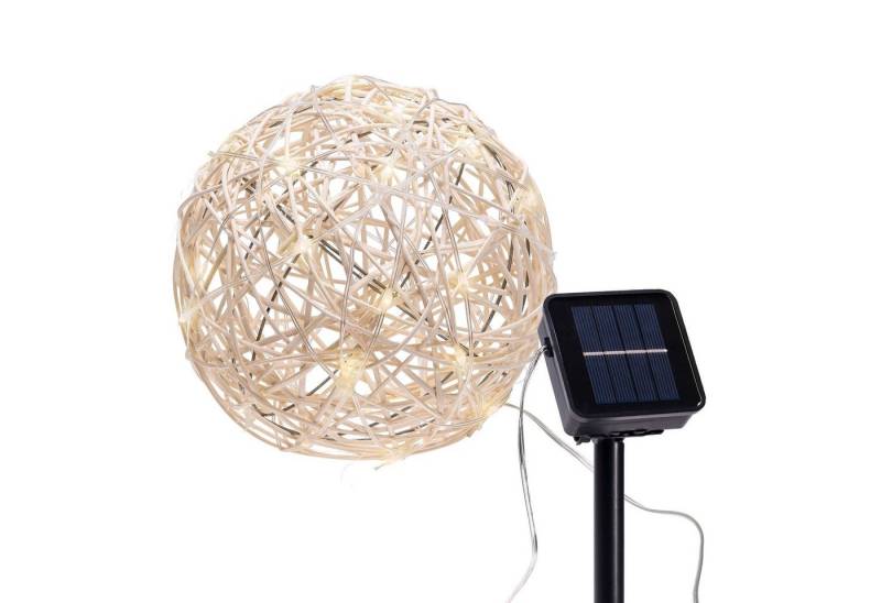 IC Gardenworld Dekokugel Solarkugel mit 50 LED aus Rattan mit bunter & warm-weißer Beleuchtung, ca. Ø 20 cm mit separatem Solarpanel mit Erdspieß von IC Gardenworld