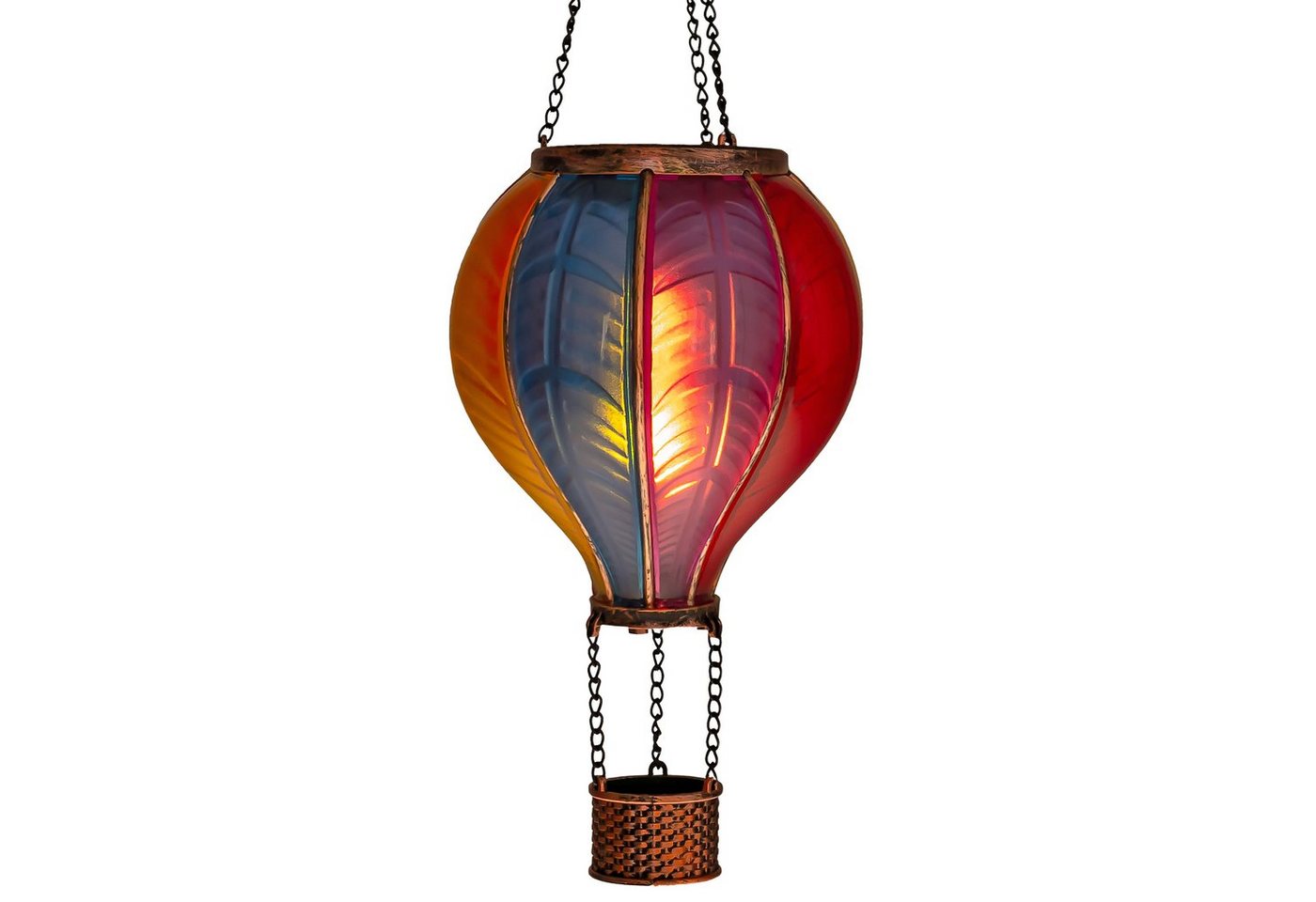 IC Gardenworld LED Solarleuchte LED Solar Heißluftballon mit Flammeneffekt Beleuchtung zum Aufhängen, LED fest integriert, warm-weiß mit Flammeneffekt, 20 warm-weiße Lichter, inkl. Metallkette, Gesamthöhe ca. 40,5 cm von IC Gardenworld