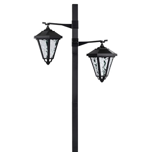 Solar Gartenlaterne mit LED Beleuchtung im Straßenlaternen-Design | ca. 137 cm hoch | 2 Lampenköpfe | Retro-Optik | ohne lästiges Kabel | einfache Montage | kalt-weiße LEDs von IC Gardenworld