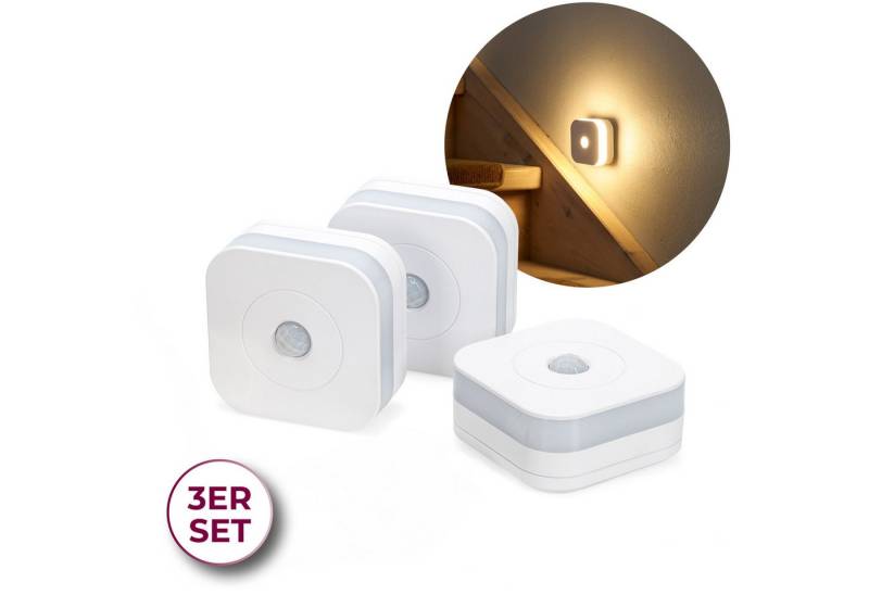 IC Home LED Nachtlicht LED Nachtlicht mit Bewegungsmelder für Innen und Außen (IP44), LED fest integriert, warm-weiß, als Treppenbeleuchtung, Treppenlicht nutzbar, 2 Modi, Batterie von IC Home