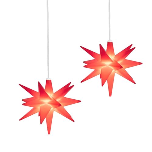 IC Winterworld 2er Set Weihnachtsstern ca. Ø 12 cm im 3D Design beleuchtet zum Hängen | ideal als Fenster-Stern für innen und außen | aus robustem Kunststoff | batteriebetrieben | Timer von IC Winterworld