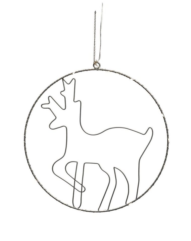 IC Winterworld Dekoobjekt Dekoring Ø 30 cm mit 20 LED beleuchtet zum Aufhängen, Rentier oder Mistelzweig Motiv, aus Metall, moderne Weihnachtsdeko von IC Winterworld