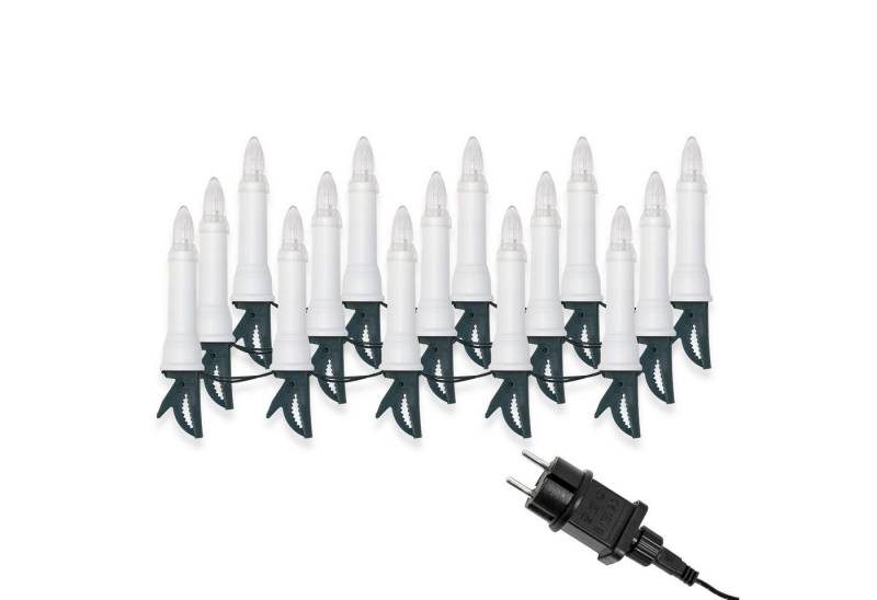 IC Winterworld LED-Lichterkette LED Lichterkette Weihnachtsbaum für außen und innen, strombetrieben, 15-flammig, ohne Batterien, Riffel-Weihnachtskerzen für den Christbaum von IC Winterworld