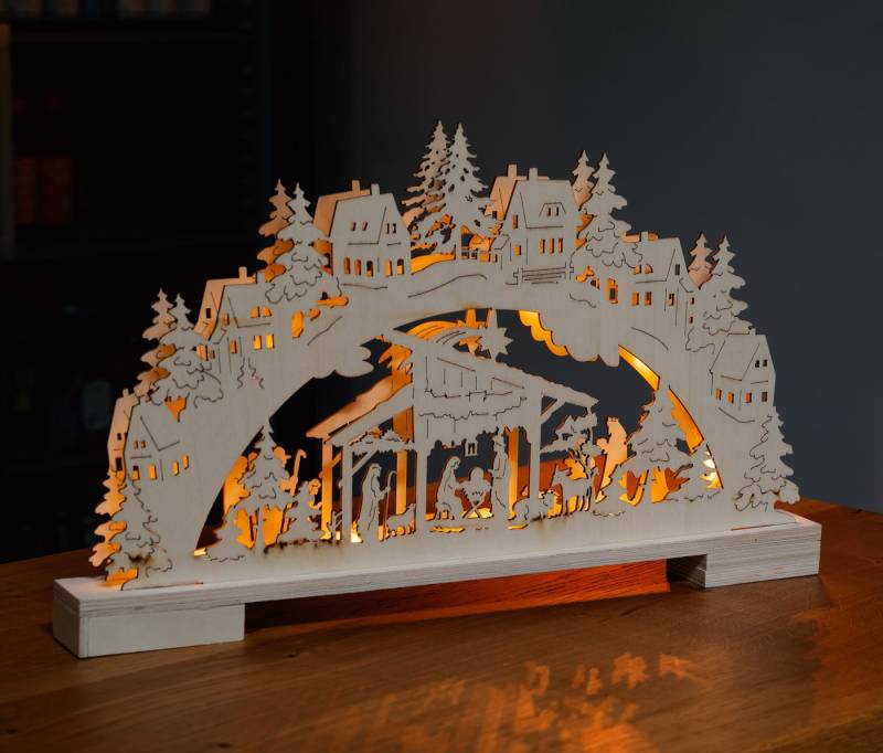 IC Winterworld LED Schwibbogen LED Lichterbogen aus Holz mit 10 LED beleuchtet, warm-weiß, mit Timer, moderne Weihnachtsdeko von IC Winterworld