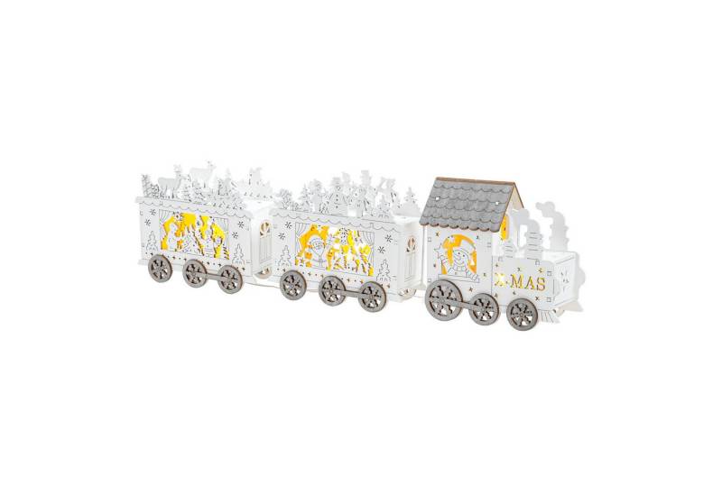 IC Winterworld Weihnachtsfigur LED Weihnachtszug aus Holz mit warm-weißen Lichtern beleuchtet, weiß lackiert, ca. 40 cm lang, X-Mas Zug von IC Winterworld