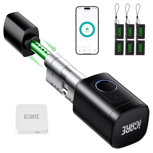 Türschloss Fingerabdruck Smart Lock mit WIFIBOX, Schließzylinder 60-90mm(30/30,45/45), Elektronisches Fingerabdruck Türschloss mit RFID-Karte, App, Bluetooth, Verstellbarer Tasten Smart Türschloss von ICARE