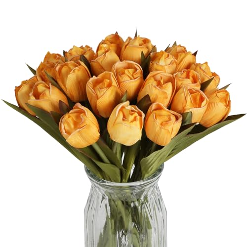 ICBOX Gelbe Tulpen, künstliche Blumen, 35,1 cm, Vintage-Stil, künstliche Tulpen, Blumen, lebensechte künstliche Tulpen für Hochzeit, Tafelaufsätze für Tisch, Zuhause, Party, Blumenarrangements, Gelb, von ICBOX
