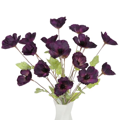 ICBOX Künstliche Mohnblumen, 6 Stück, lila, Seidenblumen, 69,8 cm, künstliche Mohnblumen für Hochzeit, Blumenstrauß, Tischdekoration, Arrangement, Heimdekoration (Dunkelviolett) von ICBOX