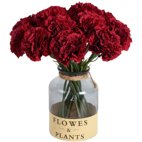 ICBOX Rote Nelken, künstliche Blumen, fühlen sich echt an, Seidenblumen mit Stielen für Hochzeitssträuße für Brautsträuße für Zuhause, Tischdekoration, Blumenarrangements, Rot, 15 Stück von ICBOX