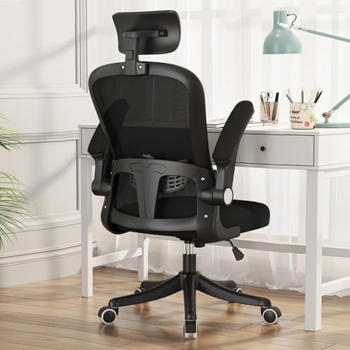 ICDLTJ Bürostuhl Ergonomisch, Mesh Lendenwirbelstütze Stuhl mit Kopfstütze, Hohe Rückenlehne Schreibtischstuhl mit 360° Drehung 90° Klappbare Armlehnen Höhenverstellbar für Home Office von ICDLTJ