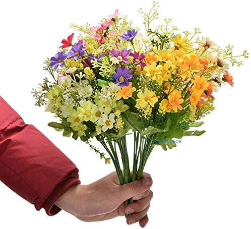 ICEBLUEOR Künstliche Blumen, Kunstseide, Gänseblümchen, Wildblumen, Grünsträucher, Pflanzen, Kunststoffsträucher, für den Innen- und Außenbereich, 6 Stück von ICEBLUEOR