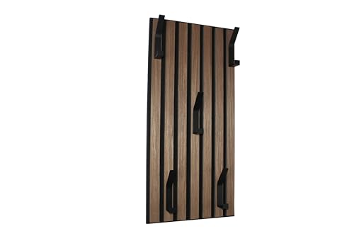 ICEBORN Wandgarderobe Akustikpaneel von Bullauge - Holz/Filz in Braun - 280 x 600 x 100mm - 5 Haken - Wandmontage für Innenbereich und Büro von ICEBORN