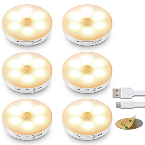 Weiß, 3 Stücke Lampe mit Bewegungsmelder Innen 6 LED Bewegungsmelder für Schrank ICEKO Nachtlicht mit Bewegungsmelder Flur Schlafzimmer USB Batterie Wiederaufladbar Kinderzimmer