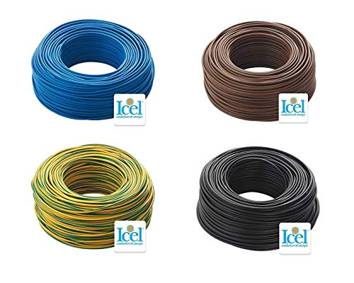 Icel Elektrisches Kabel einpolig isoliert FS17 für Hausinstallationen Baubetriebe 4 Knäuel mit 100 Meter insgesamt 400 Meter Farbe blau-schwarz-braun-gelb-grün (2,5 mm) von ICEL