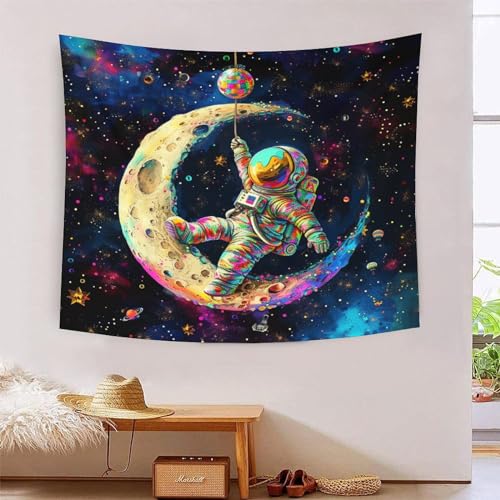 3D-Cartoon-Astronauten-Druck, Wanddecke, Heimdekoration, Bettwäsche, Poster, Wandkunst, Wandteppich, Wandbehang, weiches Polyester für Schlafzimmer, Dekorationen, Stranddecke, Studentenwohnheim, 150 x von ICFGHJQRS